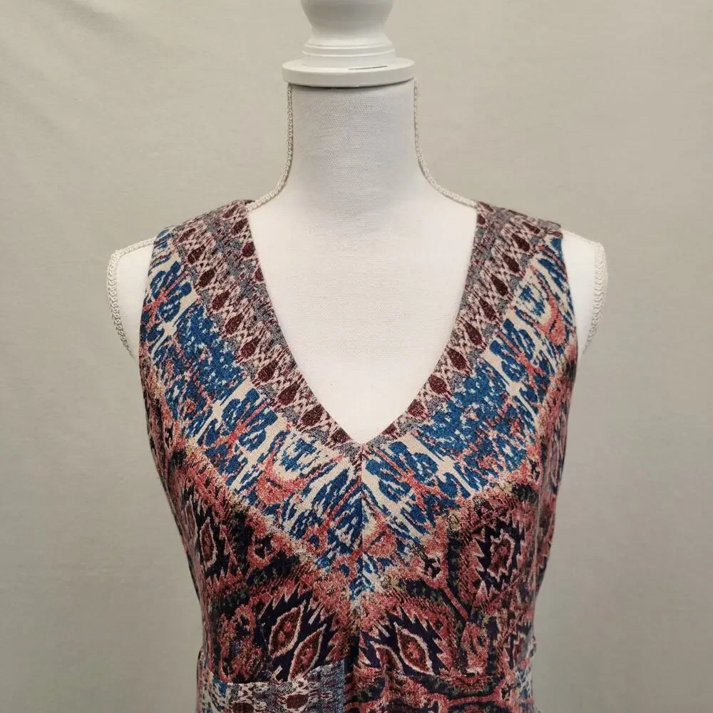Lucky Brand Dress Women's Medium Sleeveless Smocked Waist Pockets Boho Aztec - Picture 4 of 13